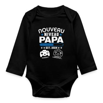 Nouveau papa en 2024 - Cadeau Papa gamer - Body Bébé bio manches longues - noir - Devant