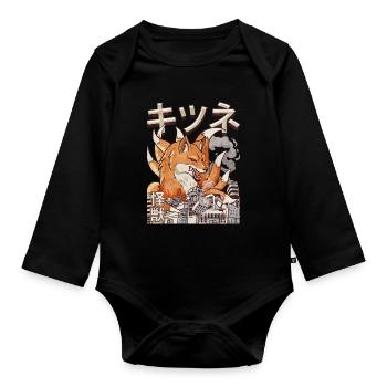 Kaiju Kitsune Nine-tailed Fox Japanese Ge - Organic Longsleeve Baby Bodysuit - black - Front