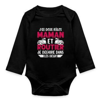 Femme Routière J'ai Deux Rôles Maman Routière - Body Bébé bio manches longues - noir - Devant