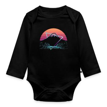 Berg Fuji Fujiyama Fuji San Vaporwave Ästhetik - Baby Bio-Langarm-Body - Schwarz - Vorne