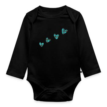 Vêtements en tissu 4 cœurs bleu - Body Bébé bio manches longues - noir - Devant