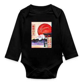 Mount Fuji Tokyo Japan Vaporwave Aesthetics - Organic Longsleeve Baby Bodysuit - black - Front