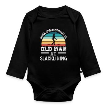 Old Man at Slacklining Fathers Day Funny Gift - Organic Longsleeve Baby Bodysuit - black - Front