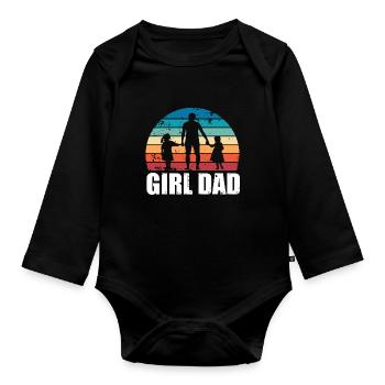 Fille Papa Coucher de soleil Papa de filles Cadeau de fête des pères - Body Bébé bio manches longues - noir - Devant