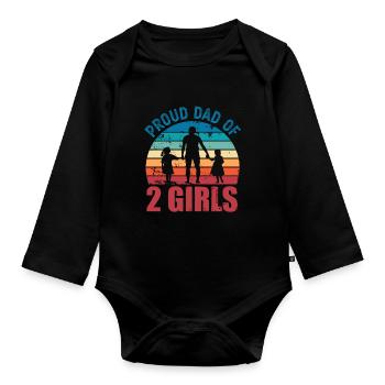 Fier papa de 2 filles Fête des pères Fille Papa Cadeau - Body Bébé bio manches longues - noir - Devant