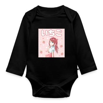 Japanese Japanese Strawberry Milk Gift - Organic Longsleeve Baby Bodysuit - black - Front