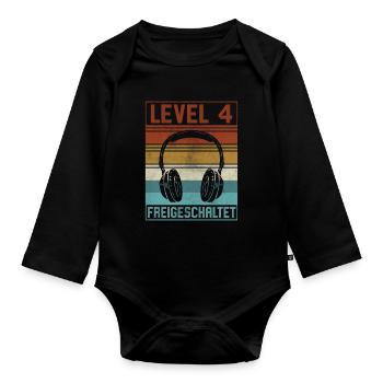 4. Geburtstag Junge Gamer Level 4 Jahre - Baby Bio-Langarm-Body - Schwarz - Vorne