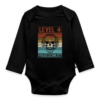 4. Geburtstag Gamer Level 4 Jahre - Baby Bio-Langarm-Body - Schwarz - Vorne
