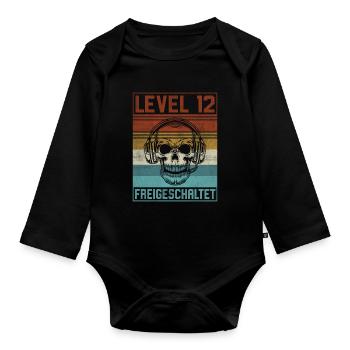 12. Geburtstag Gamer Level 12 Jahre - Baby Bio-Langarm-Body - Schwarz - Vorne