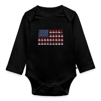 caravane Camping 4 juillet American Flag Gift - Body Bébé bio manches longues - noir - Devant