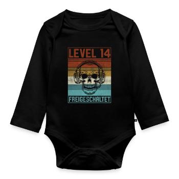14. Geburtstag Gamer Level 14 Jahre - Baby Bio-Langarm-Body - Schwarz - Vorne