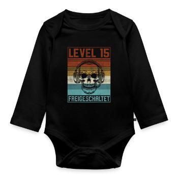 15. Geburtstag Gamer Level 15 Jahre - Baby Bio-Langarm-Body - Schwarz - Vorne