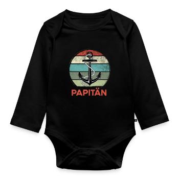 Papitän - Baby Bio-Langarm-Body - Schwarz - Vorne