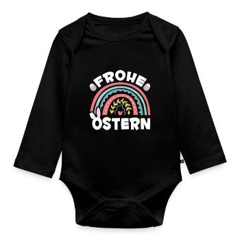 Ostereier Hase Regenbogen Frauen Mädchen Frohe Ost - Baby Bio-Langarm-Body - Schwarz - Vorne