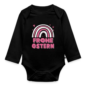 Oster Regenbogen Frohe Ostern - Baby Bio-Langarm-Body - Schwarz - Vorne