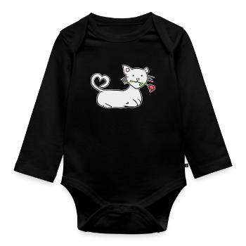 dessin animé chat rouge rose fleur animal amour - Body Bébé bio manches longues - noir - Devant