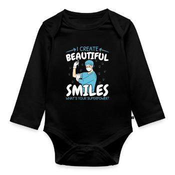 Ich erschaffe ein schönes Lächeln Was ist deine Su - Baby Bio-Langarm-Body - Schwarz - Vorne