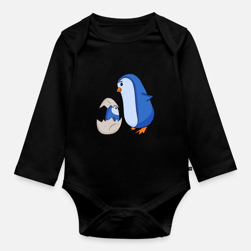Pinguin mit Baby Pinguin - Baby Bio-Langarm-Body - Schwarz