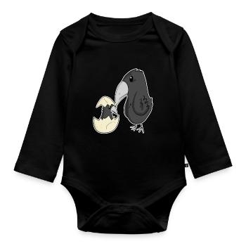Crow with baby crow - Organic Longsleeve Baby Bodysuit - black - Front