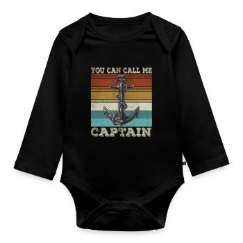 Funny Captain Sailboat Humor Anchor Sailor - Organic Longsleeve Baby Bodysuit - black - Front
