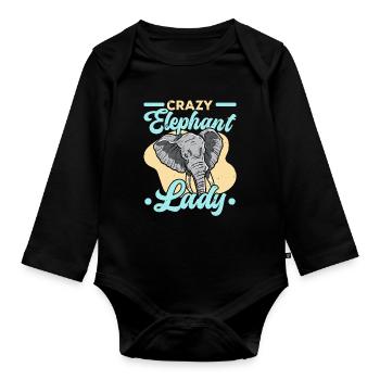 Crazy Elephant Lady Wildlife Safari Zookeeper - Organic Longsleeve Baby Bodysuit - black - Front