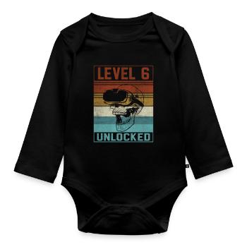 Boy 6th Birthday Gamer - Organic Longsleeve Baby Bodysuit - black - Front