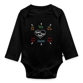 Papa Body Idée Cadeau Fun Cool Mode Anniversaire - Body Bébé bio manches longues - noir - Devant