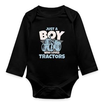 Juste un garçon qui aime les tracteurs fermier Landwi - Body Bébé bio manches longues - noir - Devant
