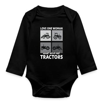 Love a woman and several tractors Farm La - Organic Longsleeve Baby Bodysuit - black - Front