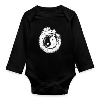 Quetzalcoatl Ouroboros Ying Yang Aztec - Organic Longsleeve Baby Bodysuit - black - Front