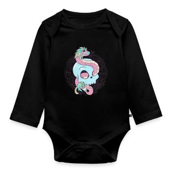 Quetzalcoatl Skull Aztec Feathered Snake Ma - Organic Longsleeve Baby Bodysuit - black - Front