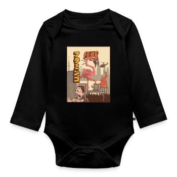Kaiju Flamingo Japanese Monster Gift - Organic Longsleeve Baby Bodysuit - black - Front
