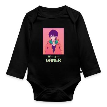 Gamer Anime Junge Japanisch Vaporwave Ästhetisches - Baby Bio-Langarm-Body - Schwarz - Vorne