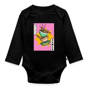 Ramen Noodles Japanese Vaporwave Aesthetic Ges - Organic Longsleeve Baby Bodysuit - black - Front