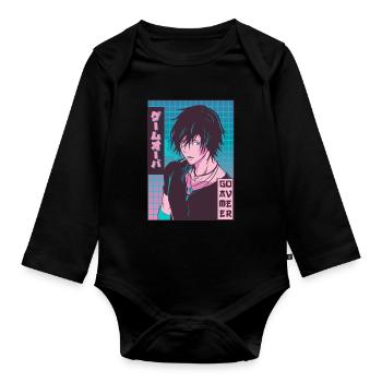 Game Over Anime Boy Jajpanese Vaporwave Aesthetic - Organic Longsleeve Baby Bodysuit - black - Front