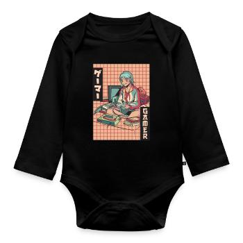 Gamer Anime Girl Vaporwave Ästhetisches Gaming Ges - Baby Bio-Langarm-Body - Schwarz - Vorne