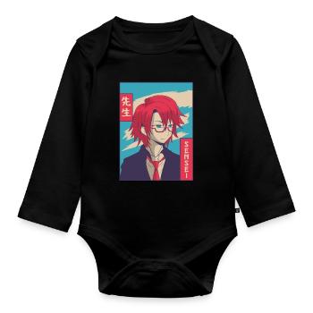Sensei Anime Boy Japonais Vaporwave Esthétique - Body Bébé bio manches longues - noir - Devant