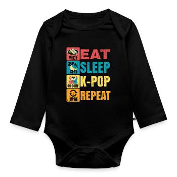 Eat Sleep K-Pop Répéter la musique coréenne Corée du Sud - Body Bébé bio manches longues - noir - Devant