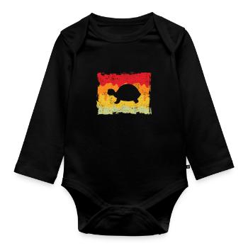 Turtle Retro - Organic Longsleeve Baby Bodysuit - black - Front
