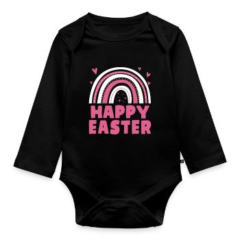 Happy Easter Women Kids Rainbow - Organic Longsleeve Baby Bodysuit - black - Front