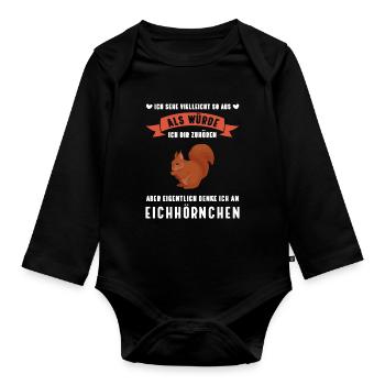Eichhörnchen Tier Haselnüsse Geschenk - Baby Bio-Langarm-Body - Schwarz - Vorne
