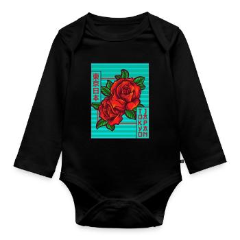 Roses Tokyo Japan Japanese Aesthetics Poster Gesch - Organic Longsleeve Baby Bodysuit - black - Front
