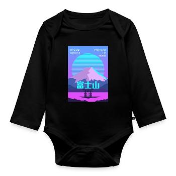 Mt Fuji Fujiyama Torii Vaporwave Aesthetic Gesc - Organic Longsleeve Baby Bodysuit - black - Front