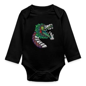 Quetzalcoatl Ancien serpent à plumes aztèque - Body Bébé bio manches longues - noir - Devant