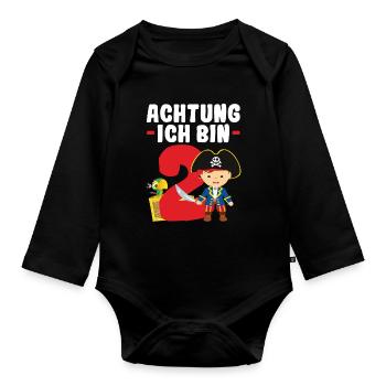 2.Geburtstag Pirat Piraten Party Geschenk - Baby Bio-Langarm-Body - Schwarz - Vorne