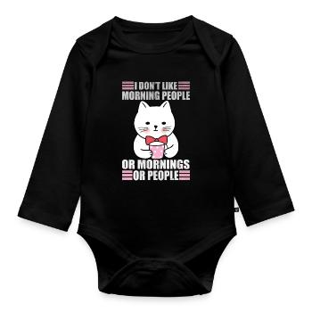 Funny Morning People Sarcasm Coffee Moody Cat - Baby Bio-Langarm-Body - Schwarz - Vorne