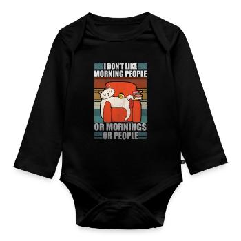 Sarcastic Cat Coffee Moody Lazy Kitty - Organic Longsleeve Baby Bodysuit - black - Front