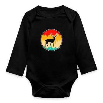 Deer Retro - Organic Longsleeve Baby Bodysuit - black - Front
