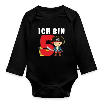 5.Geburtstag Pirat Piraten Geschenk - Baby Bio-Langarm-Body - Schwarz - Vorne