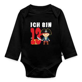 13.Geburtstag Pirat Piraten Geschenk - Baby Bio-Langarm-Body - Schwarz - Vorne